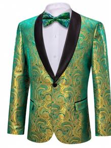 Blazer de vestir de negocios con estampado jacquard para hombre, verde