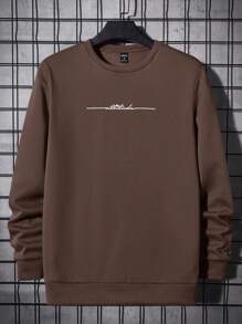 Manfinity VCAY Men's Casual Letter Print Crew Neck Sweatshirt, Autumn/Winter - Brown - View 1