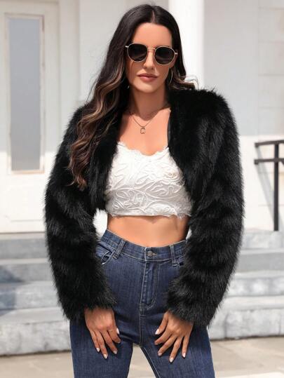 RELISH NOLESS 前开短款毛绒大衣