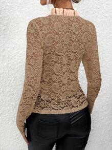 SHEIN LUNE Lá sen tỉa Ren Áo - Hồng - Xem 2