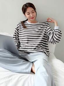 DAZY 女性條紋家居服套裝 - 灰色 - 查看 5