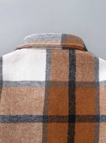 小男孩格子长袖休闲拼布单排扣衬衫 - 棕色 - 查看 4