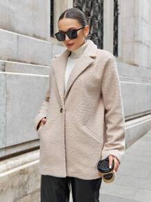 RueChic Lapel Neck Slant Pocket Overcoat - White - View 4