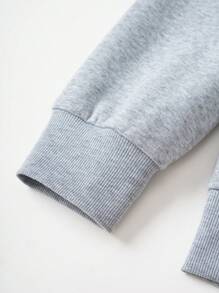 SHEIN Essnce 女款字母印花落肩套頭衫 - 深灰色 - 查看 6