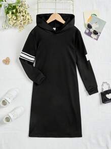 SHEIN Sudadera Con Capucha Larga Para Niñas Con Rayas Y Estampado