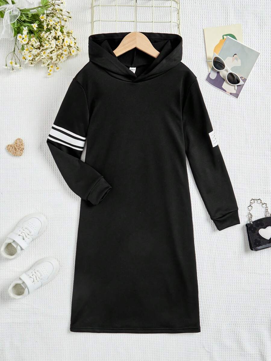 SHEIN Sudadera Con Capucha Larga Para Niñas Con Rayas Y Estampado
