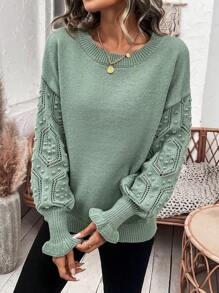 Chiquease Suéter De Hombro Caído De Color Sólido Para Mujer - Verde - Ver 3