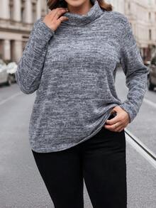 SHEIN LUNE Hơn Thuốc nhuộm Không gian Áo cao cổ Áo thun - Xám - Xem 3