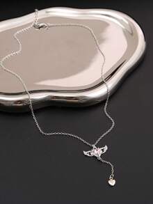ROMWE Kawaii 1pc Heart & Wing Charm Necklace - Silver - View 3