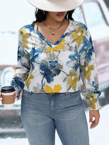 Calvaya Camisa Floral De Talla Grande Con Mangas Con Volantes - Multicolor - Ver 3