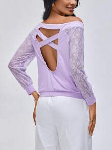 MCiro Designer Batik Kontrast Spitze Raglanärmel Oberteil, für Urlaub, Ausflug, Frühling, Ausgehen, Festival, Ibiza Passform