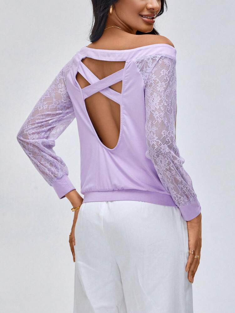 Designer Tie Dye Contrast Lace Raglan Sleeve Top, For Holiday, Vacation, Spring, Going Out, Festival, Ibiza Fits