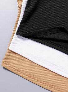 Teen Girl 3pcs Solid Scoop Neck Tee - Multicolor - View 4