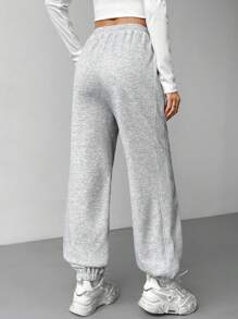 SHEIN EZwear Drawstring Waist Thermal Lined Sweatpants - Grey - View 2