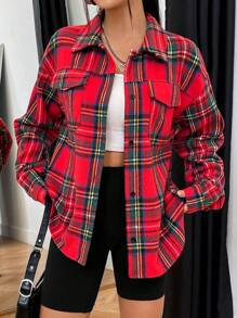 SHEIN Unity In Tartan Thả vai Túi có nắp áo - Nhiều màu - Xem 5