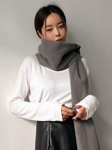 DAZY 1 Miếng Màu thuần Khăn quàng cổ - Màu xám đen - Xem 6