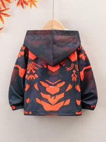SHEIN Young Boy Graphic Print Zip Up Hooded Coat Without Tee - Multicolor - View 2