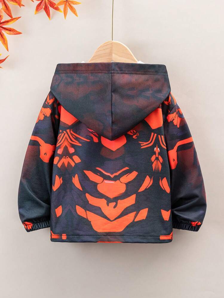 Young Boy Graphic Print Zip Up Hooded Coat Without Tee