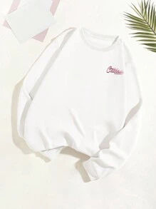 SHEIN EZwear 加大尺碼女款憂傷印花毛絨衛衣 - 白色 - 查看 2