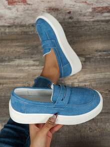 女套腳平底鞋圓頭低筒麂皮休閒運動鞋學生女童鞋黏膠運動鞋春夏新品 - 淺藍色 - 查看 4