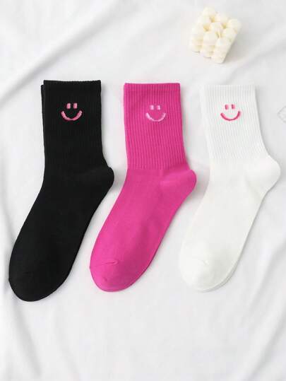 Atosha Conjunto de 3 pares de calcetines a media pantorrilla de moda con estampado, ideales para vacaciones, estilo "Artista Girlcore"