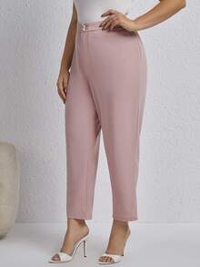 SHEIN Frenchy Plus Size Solid Colored Suit Pants - Dusty Pink - View 6
