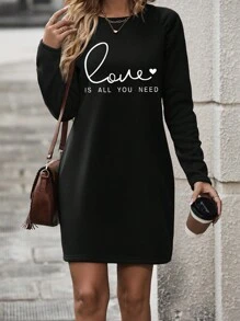 SHEIN LUNE Slogan Graphic Tee Dress - Black - View 3