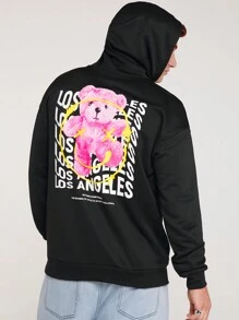 Manfinity VCAY Áo hoodie rộng rãi in chữ và hoạt hình cho nam mặc thường ngày, cho mùa thu đông - màu đen - Xem 1