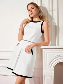 MOTF PREMIUM CONTRAST TRIM RHINESTONE DRESS - Black and White - View 4