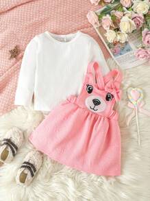 2入組幼兒女童休閒卡通刺繡粉色連衣裙套裝 - 彩色 - 查看 3