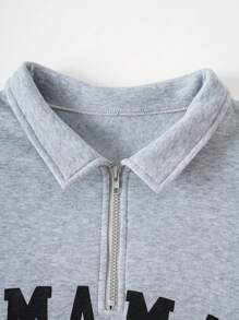 SHEIN Essnce 女款字母印花落肩套頭衫 - 深灰色 - 查看 4