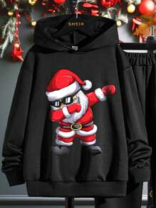 Boys' Casual Christmas Pattern Hoodie And Sweatpants Set - Black - View 3
