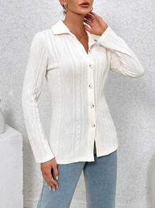 SHEIN Essnce Cable Knitted Jacquard T-shirt - Beige - View 4