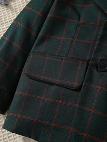 2入組男童格紋輕奢休閒套裝，春秋時尚夾克與褲子組合 - 墨綠色 - 查看 4
