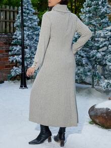 SHEIN LUNE Vestido Largo Casual De Cuello Alto Con Talla Grande Para Mujer - Albaricoque - Ver 2