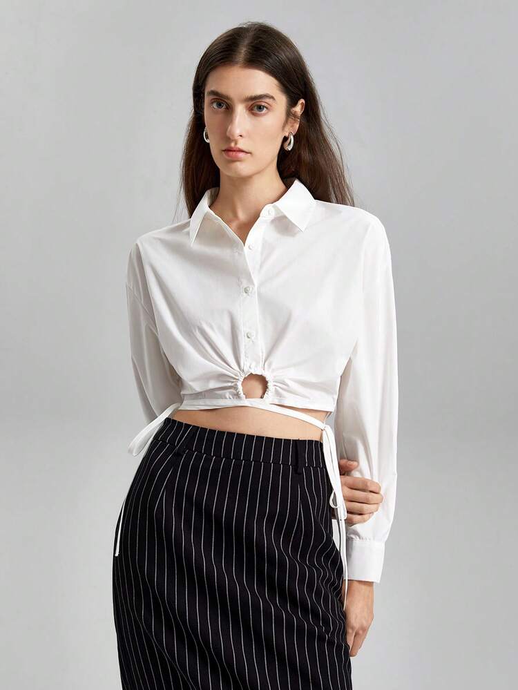 White Drop Shoulder Shirt With Unique Design