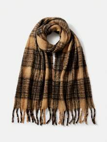 BizChic 1入組時尚濃烈香調格紋基本款通勤圍巾適用於秋天和冬天 - 卡其色 - 查看 4