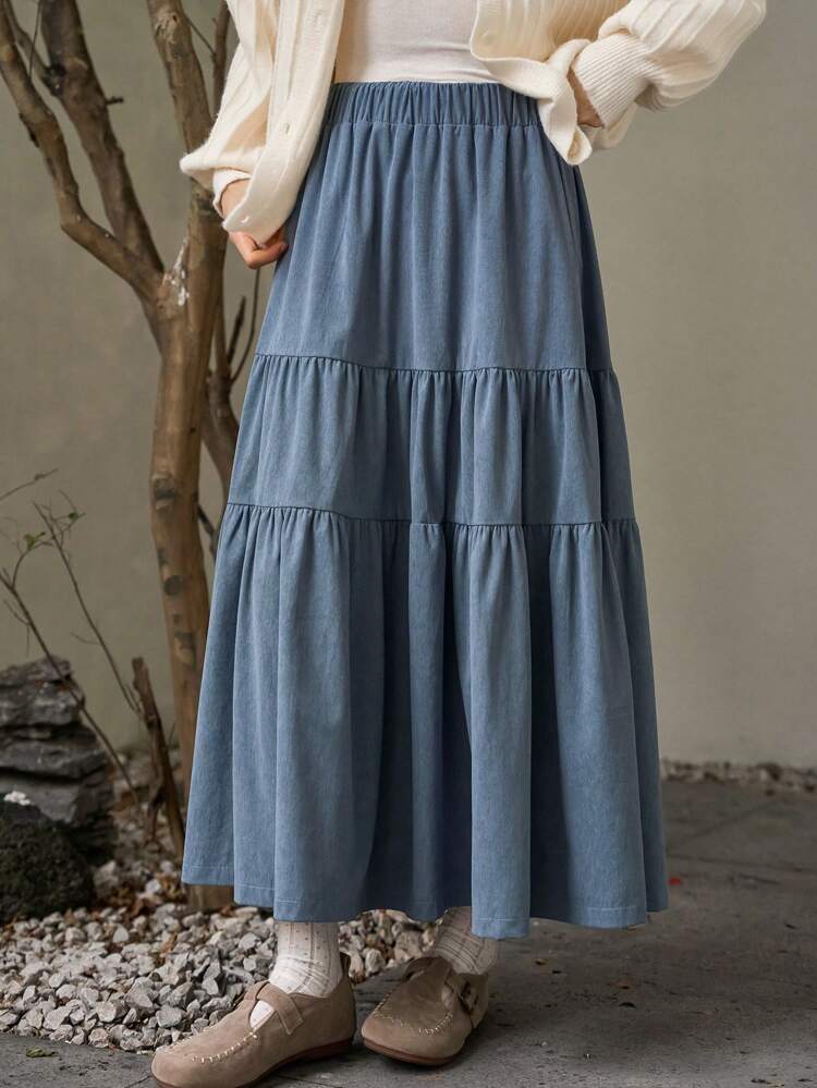 Solid Ruffle Hem Skirt