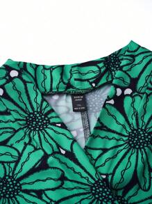 SHEIN Clasi Hơn Vải in hoa Tay áo lồng đèn Đầm - màu xanh lá - Xem 6