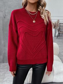 SHEIN Essnce Women's Solid Color Drop Shoulder Sweater - Red - View 3