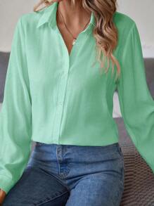 Chiquease 純色扣前襯衫 - 綠色 - 查看 6