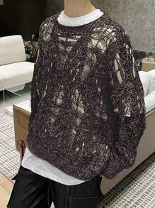 Manfinity EMRG 男士鏤空毛衣 - 咖啡棕 - 查看 1