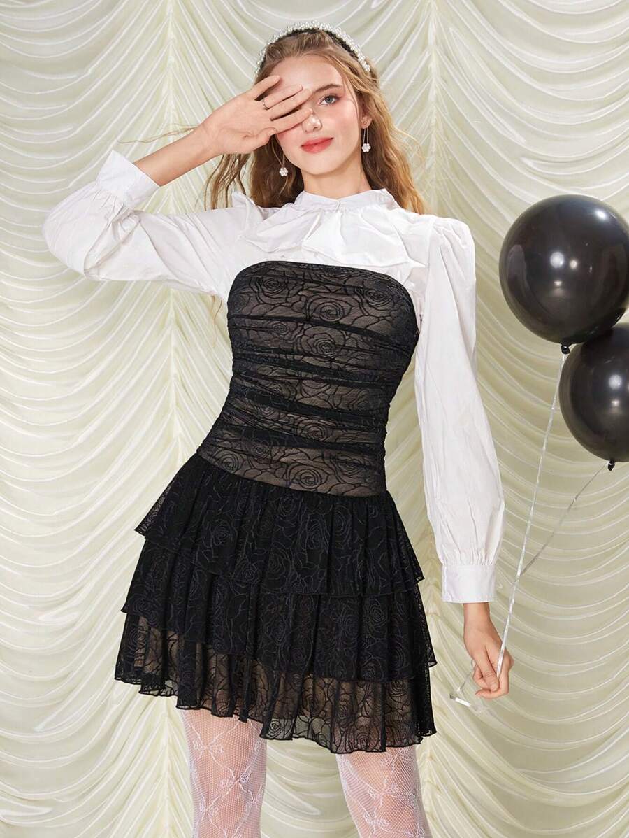 SHEIN MOD 女性無袖多層多層洋裝(白色襯衫不包含)