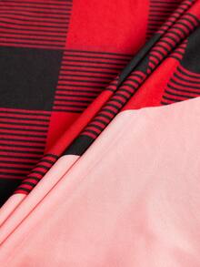 长袖单肩格纹套头 T 恤 - 紅色 - 查看 4