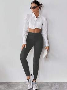 SHEIN Essnce Women's High Waist Thermal Lined Yoga Leggings - Dark Grey - View 3