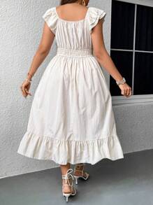 Flirla Vestido bohemio de verano para mujer con cuello cuadrado, volantes y dobladillo con volantes - Multicolor - Ver 2