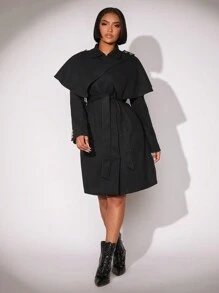 SHEIN SXY Năm mới Của phụ nữ Đen Len Áo choàng Đến - màu đen - Xem 3