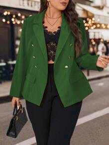 Calvaya Women's Plus Size Angular Lapel Collar Suit Jacket - Green - View 1