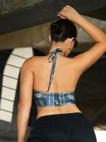 SHEIN ICON In Đồ họa Không lưng Áo Crop Halter - Nhiều màu - Xem 2
