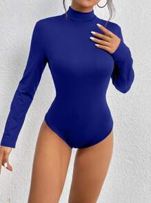 INAWLY Women's Solid Color Stand Collar Long Sleeve Bodysuit Fall Cloth For Women - Blue - View 3